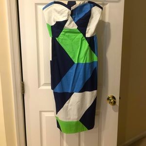 Anthropologie strapless geometric print dress